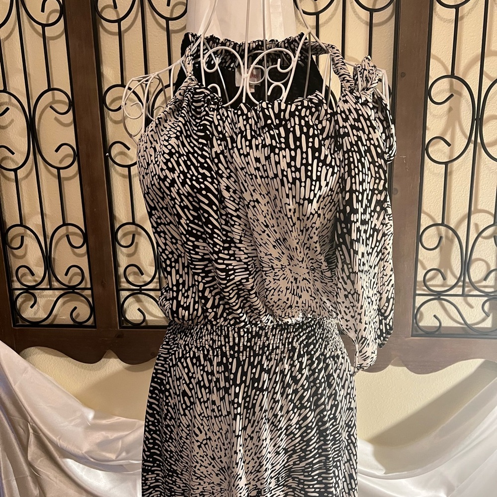 Parker Black and White One Shoulder Dress